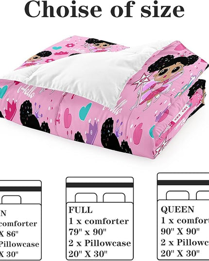 Girl Comforter Set Twin Size, Black Girl Comforter Set, African American Little Girl Twin Comforter Sets Decor for Girls Bedroom 2 Piece Pink Twin Quilt Set with 1 Comforter 1 Pillowcases - LeafyLoom