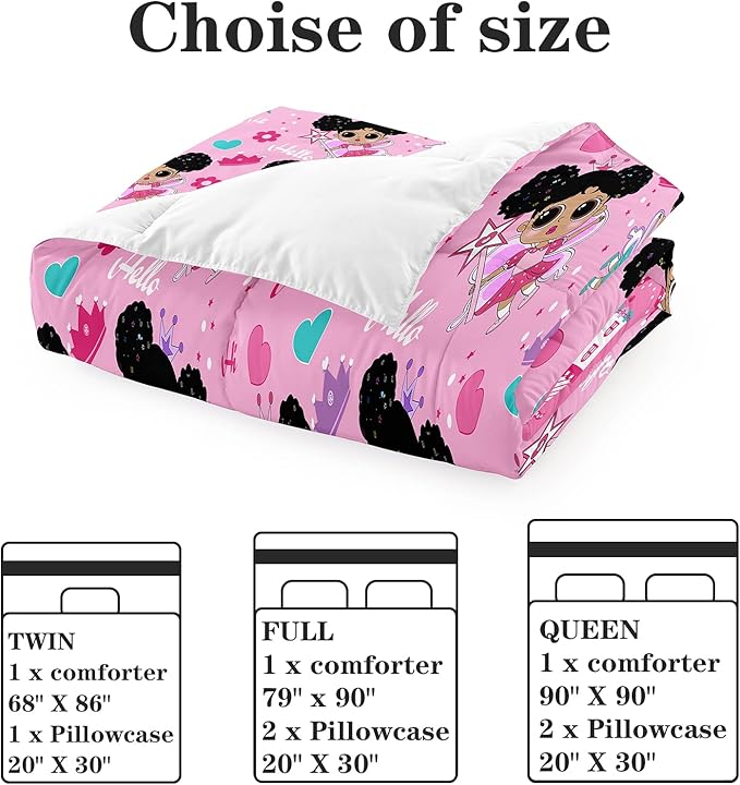 Girl Comforter Set Twin Size, Black Girl Comforter Set, African American Little Girl Twin Comforter Sets Decor for Girls Bedroom 2 Piece Pink Twin Quilt Set with 1 Comforter 1 Pillowcases - LeafyLoom