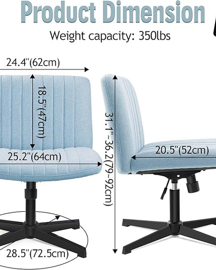 Armless Office Chair no Wheels, Ergonomic Wide Seat Swivel Desk Chair, Height Adjustable Cross Legged Comfortable Computer Chair for Living Room, Vanity Accent Chair LightBlue - LeafyLoom