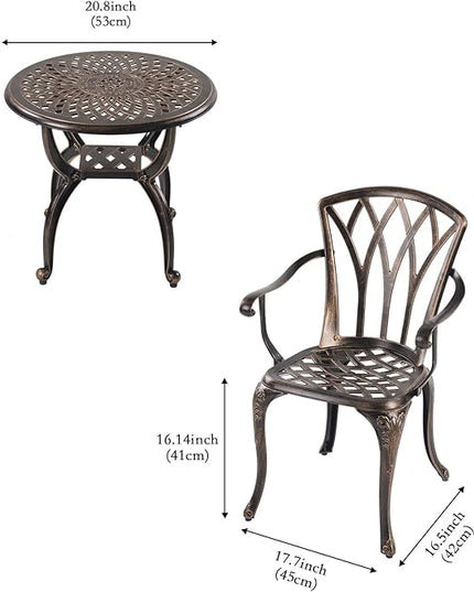 Jardin DE CENTENNAIL 3-Piece Outdoor Bistro Set Cast Aluminum Rust-Resistant Patio Furniture Armchairs Design (Copper) - LeafyLoom