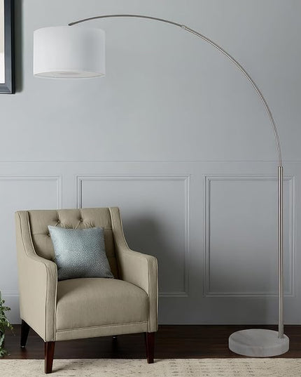 Contemporary 81" Tall Long Reach Adjustable Arc LED Floor Lamp with Remote Control - Stylish Corner Light Arching Lamp Marble Base - Best Modern Lighting for Living Room, Bedroom, and Home Decor - LeafyLoom
