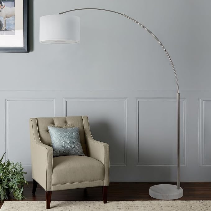 Contemporary 81" Tall Long Reach Adjustable Arc LED Floor Lamp with Remote Control - Stylish Corner Light Arching Lamp Marble Base - Best Modern Lighting for Living Room, Bedroom, and Home Decor - LeafyLoom