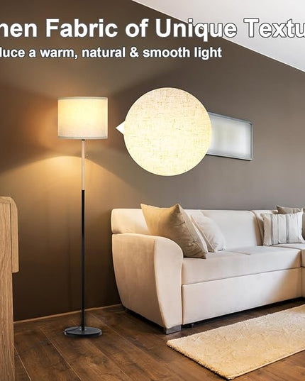Modern Floor Lamp for Living Room Traditional Farmhouse Floor Lamps Mid-Century Pole Lamp with Linen Lamp Shade, Standing Tall Floor Lamps for Bedrooms and Office (White-01) - LeafyLoom