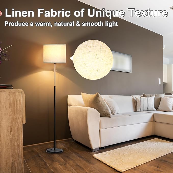 Modern Floor Lamp for Living Room Traditional Farmhouse Floor Lamps Mid-Century Pole Lamp with Linen Lamp Shade, Standing Tall Floor Lamps for Bedrooms and Office (White-01) - LeafyLoom