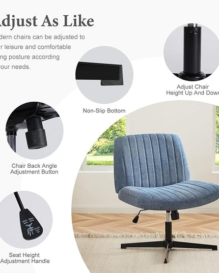 Sweetcrispy Criss Cross Chair Legged, Armless Office Desk Chair No Wheels, Swivel Vanity Chair, Height Adjustable Wide Seat Computer Task Chair, Fabric Vanity Modern Home Chair Blue - LeafyLoom