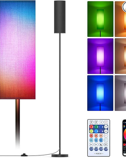 Floor Lamps for Living Room, Modern Floor Lamp with RGB LEDs Bulb,Dimmable Floor Lamp with App Control & Remote Control,Tall Reading Lamp for Bedroom, Living Room, Office,Black Lampshade - LeafyLoom