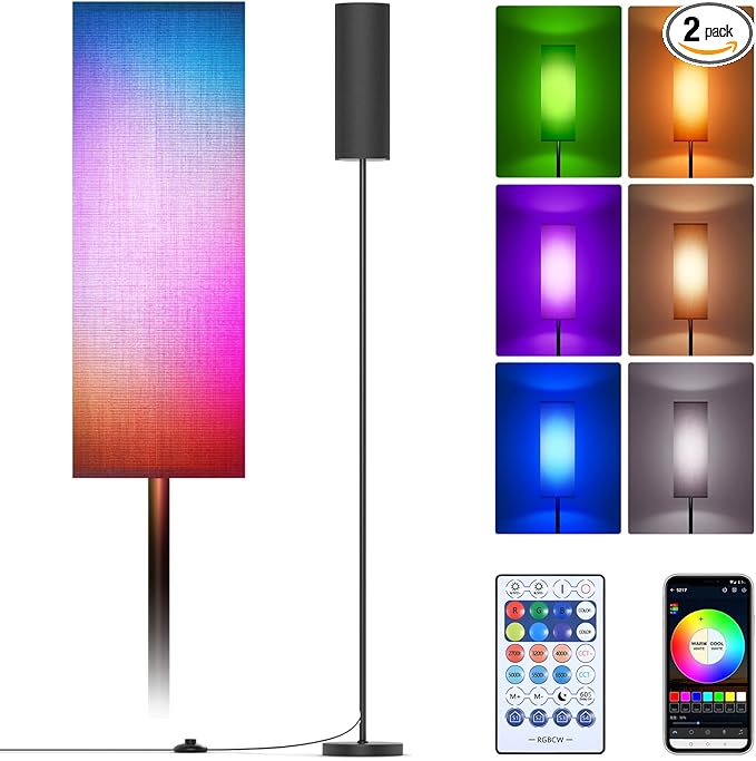 Floor Lamps for Living Room, Modern Floor Lamp with RGB LEDs Bulb,Dimmable Floor Lamp with App Control & Remote Control,Tall Reading Lamp for Bedroom, Living Room, Office,Black Lampshade - LeafyLoom