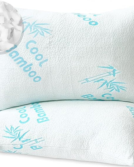 Cool Rayon of Bamboo Pillows 2 Pack King Size (20"x36") for Sleeping, Soft Shredded Adjustable Memory Foam Washable Zippered Breathable Cover, Relieves Neck Pain Asthma for Back/Stomach/Side Sleeper - LeafyLoom