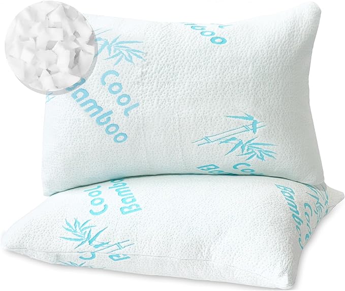 Cool Rayon of Bamboo Pillows 2 Pack King Size (20"x36") for Sleeping, Soft Shredded Adjustable Memory Foam Washable Zippered Breathable Cover, Relieves Neck Pain Asthma for Back/Stomach/Side Sleeper - LeafyLoom