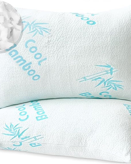 Cool Rayon of Bamboo Pillows 2 Pack Queen Size (20"x30") for Sleeping, Soft Shredded Adjustable Memory Foam Washable Zippered Breathable Cover, Relieves Neck Pain Asthma for Back/Stomach/Side Sleeper - LeafyLoom