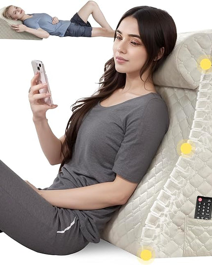 Bed Wedge Pillow, Reading Pillow Adult, Wedge pillow for Sleeping, Back Pillow for Sitting in Bed with Adjustable Roller, Foam Wedge Pillow for Neck, Lumbar, Back, Light Brown, Velvet - LeafyLoom