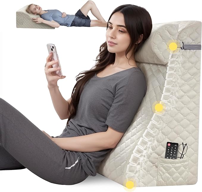 Bed Wedge Pillow, Reading Pillow Adult, Wedge pillow for Sleeping, Back Pillow for Sitting in Bed with Adjustable Roller, Foam Wedge Pillow for Neck, Lumbar, Back, Light Brown, Velvet - LeafyLoom