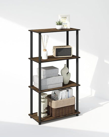 Furinno Turn-N-Tube 4-Tier Multipurpose Shelf Display Rack, Shelving Unit, Bookcase, Columbia Walnut/Black - LeafyLoom
