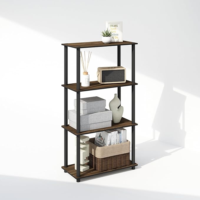 Furinno Turn-N-Tube 4-Tier Multipurpose Shelf Display Rack, Shelving Unit, Bookcase, Columbia Walnut/Black - LeafyLoom