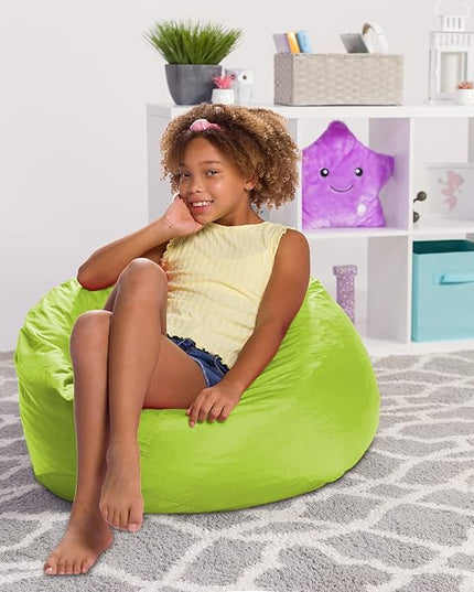 Posh Creations Structured Comfy Seat for Playrooms and Bedrooms, Large Bean Bag Chair, 100in Round Classic Bean Bag, Lime - LeafyLoom