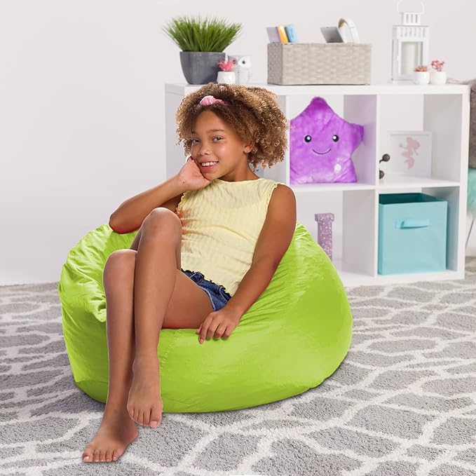 Posh Creations Structured Comfy Seat for Playrooms and Bedrooms, Large Bean Bag Chair, 100in Round Classic Bean Bag, Lime - LeafyLoom