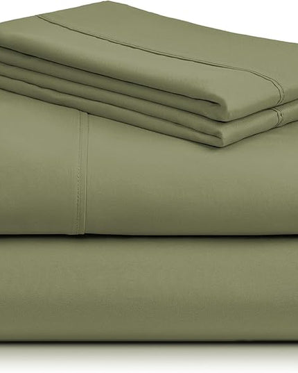 LuxClub 4 PC Sheet Bed Sheets Deep Pockets 18" Eco Friendly Wrinkle Free-Kids-Fitted Sheets Machine Washable Hotel Bedding Silky Soft - Olive Twin - LeafyLoom