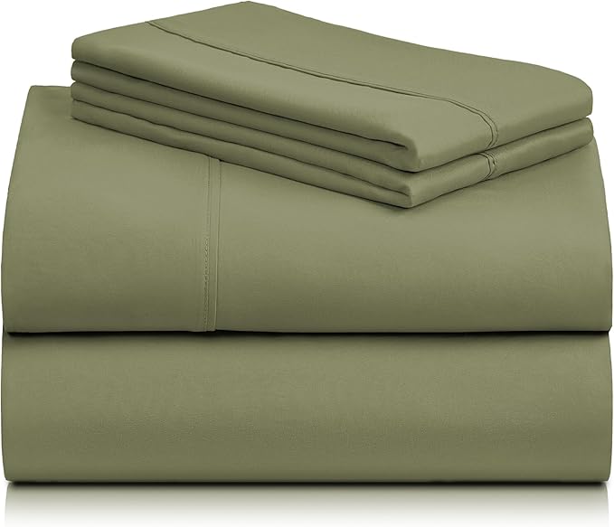 LuxClub 4 PC Sheet Bed Sheets Deep Pockets 18" Eco Friendly Wrinkle Free-Kids-Fitted Sheets Machine Washable Hotel Bedding Silky Soft - Olive Twin - LeafyLoom