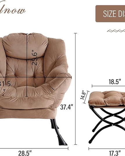 Welnow Lazy Chair with Ottoman, Modern Lounge Accent Chair with Armrests and a Side Pocket, Leisure Sofa Chair Set, Reading Chair with Footrest for Small Space, Corner Chair, Dark Brown - LeafyLoom