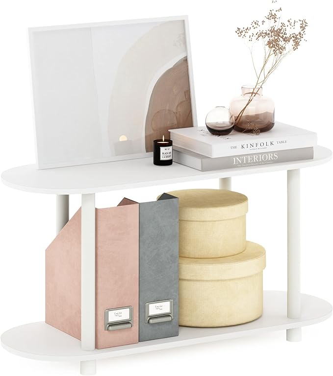 Furinno Turn-N-Tube No Tools Modern Oval Side Table, White/Virgin White - LeafyLoom