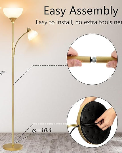 Floor Lamp, Standing lamp, 3 Levels Dimmable Brightness, Included 9W and 5W LED Bulbs, Lamp for Living Room, Bedroom, Office, Reading - LeafyLoom