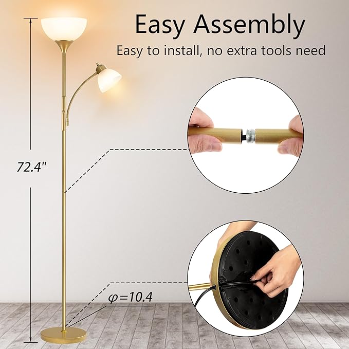 Floor Lamp, Standing lamp, 3 Levels Dimmable Brightness, Included 9W and 5W LED Bulbs, Lamp for Living Room, Bedroom, Office, Reading - LeafyLoom