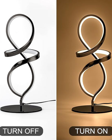 Modern Table Lamp, LED Spiral Lamp, Black Bedside Lamp with Stepless Dimming Switch, Contemporary Nightstand Lamp, LED Lamp for Bedroom Living Room Home Office, 12W, 3200K Warm White - LeafyLoom