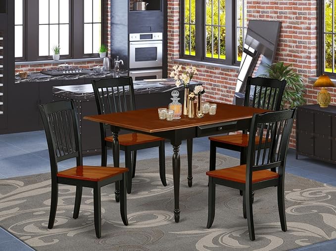 East West Furniture MZDA5-BCH-W Monza 5 Piece Room Furniture Set Includes a Rectangle Kitchen Table with Dropleaf and 4 Dining Chairs, 36x54 Inch - LeafyLoom