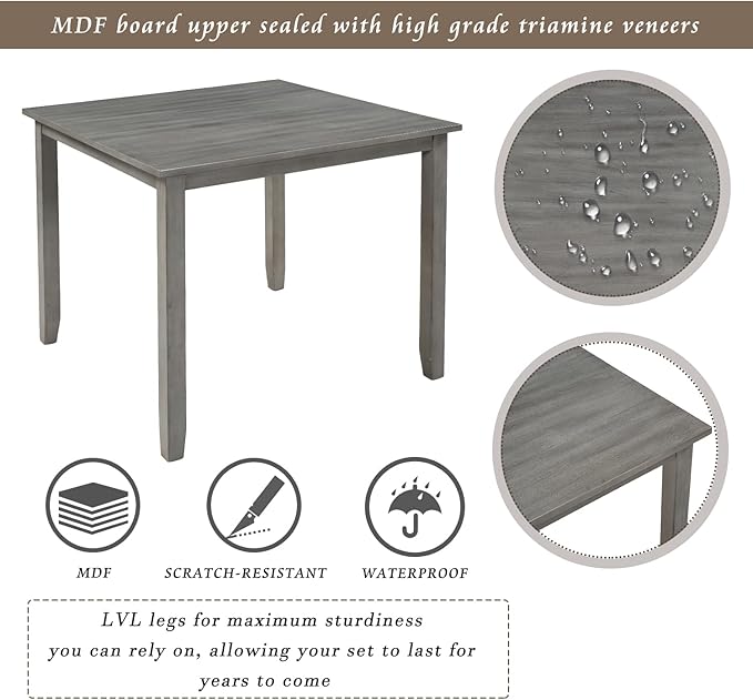 NicBex Small Dining Table Set for 4 Breakfast Nook Table Set 5 Piece Dining Table Set Industrial Wooden Kitchen Table and 4 Chairs for Dining Room, Living Room, Gray - LeafyLoom