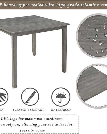 RITSU 5 piece set industrial wooden table and 4 chairs, high density foam linen upholstery, suitable for dining, living room, kitchen and various small spaces, gray - LeafyLoom