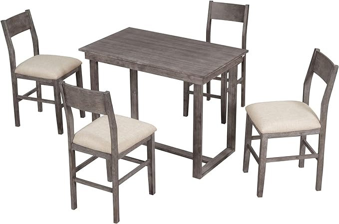 Farmhouse Style Counter Height Minimalism 1 Rectangular Chairs, Easy Clean & Assembly, Room, Kitchen, Small Place, 5 Piece Dining Table Set, Gray 4 - LeafyLoom