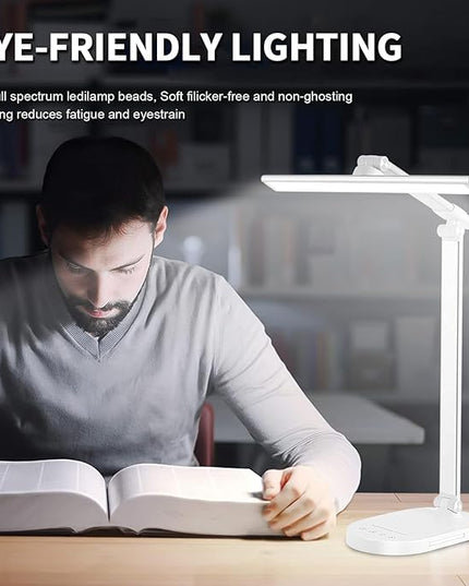 LED Desk Lamp, Dimmable Table Lamp Reading Lamp with USB Charging Port,5 Lighting Modes, Sensitive Control, 60 Minutes Auto-Off Timer, Eye-Caring Office Lamp(White) - LeafyLoom