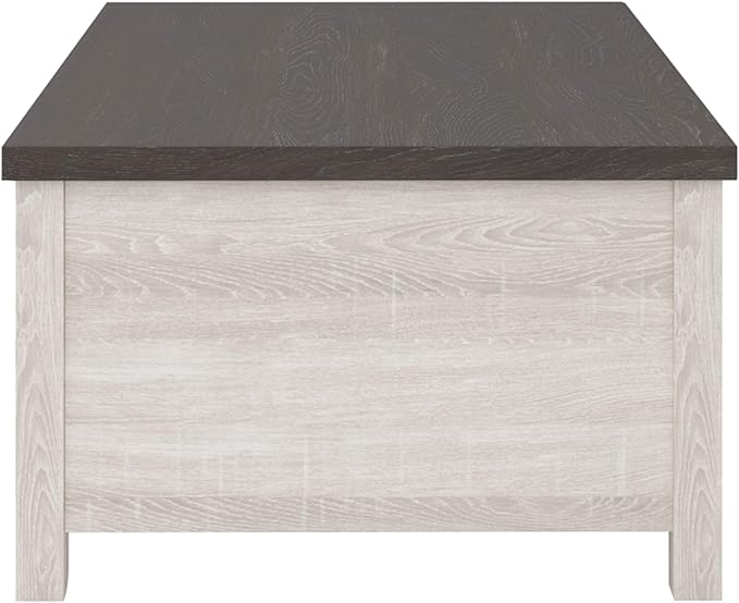 Signature Design by Ashley Dorrinson Farmhouse Lift Top Coffee Table with Storage, Antique White & Brown - LeafyLoom
