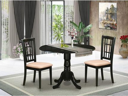 East West Furniture DLNI3-BLK-C 3 Piece Set Contains a Round Dining Room Table with Dropleaf and 2 Linen Fabric Upholstered Kitchen Chairs, 42x42 Inch - LeafyLoom