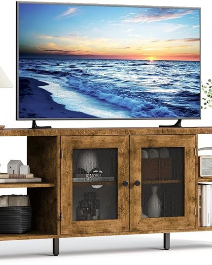 TV Stands for Living Room, Industrial TV Stand for Bedroom Furniture, Farmhouse TV Stand 65 Inch Television Stand with Back Panel, Modern Horizontal Wood and Metal Open Bookshelf, Rustic Brown - LeafyLoom