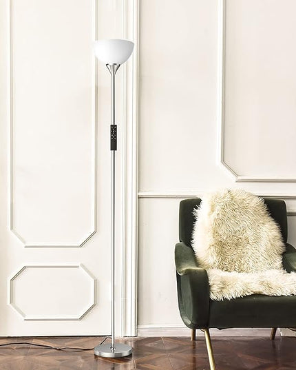 PESRAE Floor Lamp, Remote Control with 4 Color Temperatures, Torchiere Floor lamp for Bedroom, Standing Lamps for Living Room, Bulb Included (Brushed Nickel) - LeafyLoom