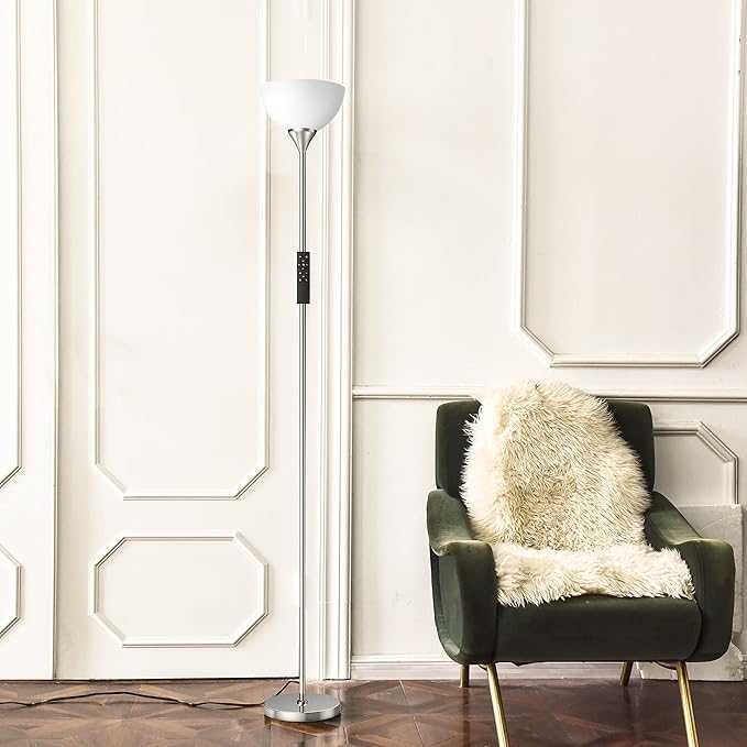 PESRAE Floor Lamp, Remote Control with 4 Color Temperatures, Torchiere Floor lamp for Bedroom, Standing Lamps for Living Room, Bulb Included (Brushed Nickel) - LeafyLoom