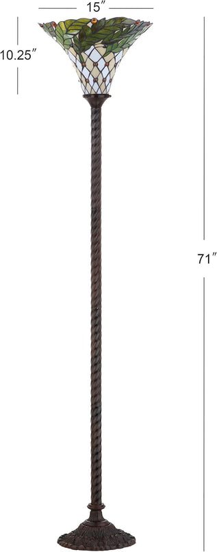 JONATHAN Y JYL8004A Botanical Tiffany-Style 71" Torchiere LED Floor Lamp, Tiffany, Traditional, Art Nouveau Style, Office, Bedroom, Living Room, Family Room, Dining Room, Hallway, Foyer, Bronze - LeafyLoom