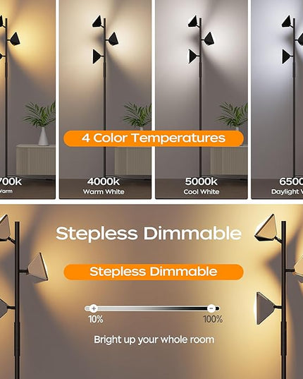 RGBCW Floor Lamp, 36W Color Changing LED Tree Floor Lamp, Stepless Dimmable Tall Standing Lamp with Remote & Touch Control, 2700K-6500K Modern Floor Lamps for Living Room, Bedroom, Gaming Room,Office - LeafyLoom