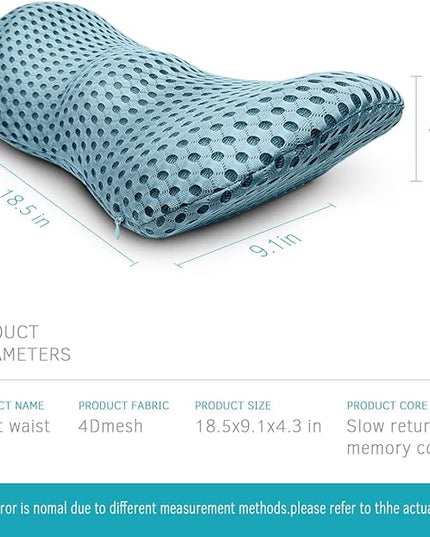 Lumbar Support Pillow - Memory Foam for Low Back Pain Relief, Ergonomic Streamline Car Seat, Office Chair, Recliner and Bed (blue) - LeafyLoom