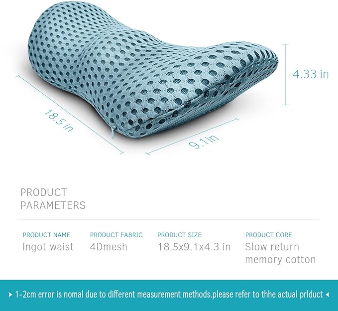 Lumbar Support Pillow - Memory Foam for Low Back Pain Relief, Ergonomic Streamline Car Seat, Office Chair, Recliner and Bed (blue) - LeafyLoom