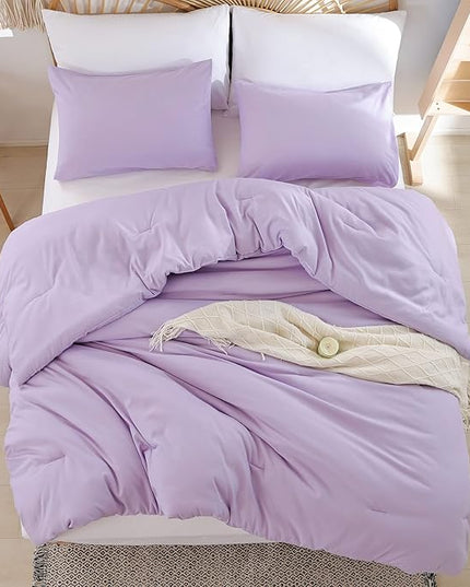 Lavender King Size Comforter Set 3 Piece Soft Microfiber Purple Comforters Set for Women and Girls Purple Lightweight Alternative Comforter for All Season (1 Comforter, 2 Pillowcases) - LeafyLoom