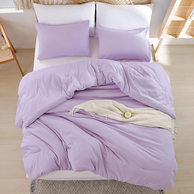 Lavender Queen Comforter Set 3PCS Purple Comforter Modern Bedding Comforter Set for All Season Soft Lightweight Microfiber Comforter Set (1 Comforter, 2 Pillowcases) - LeafyLoom