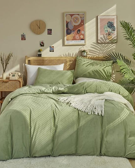 Sage Velvet Comforter Sets Solid Sage Green Flannel Bedding Set Cal King Women 3 Pieces Sage Green Velvet Blanket Winter Bedding Set Men Sage Green Flannel Bed Comforter Set Cal King Bedding - LeafyLoom