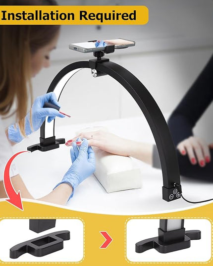 Small Nail lamp for Desk, Half Moon Light for Nail Desk with Touch Control, Portable Half Moon Nail lamp with Phone Holder (Black) - LeafyLoom