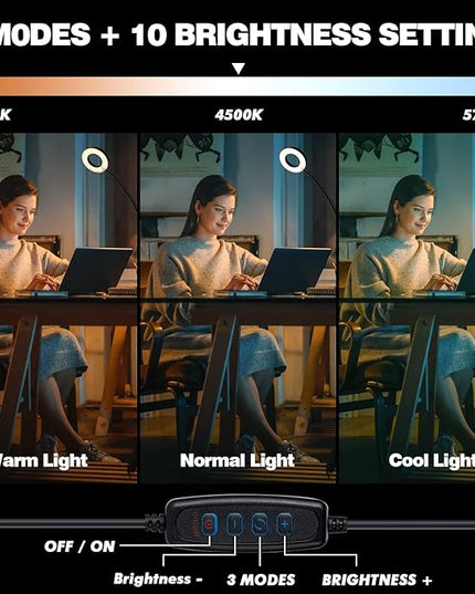 Desk Magnifying Glass with Light 5X, Clip on Desk Light with 3 Light Color, 5w LED Desk Lamp with Clamp 10 Adjustable Brightness, Flexible Gooseneck Craft Light Desk Lamps for Home Office - LeafyLoom