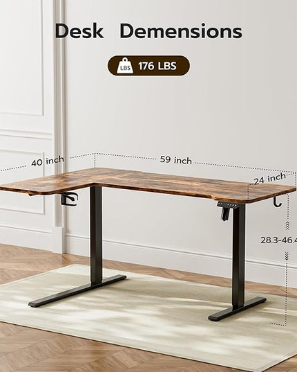 59" Reversiable L-Shaped Electric Standing Desk Adjustable Height Gaming Stand Up Corner Desk Sit Stand Home Office Computer Desk with Splice Board,Rustic Brown Top - LeafyLoom