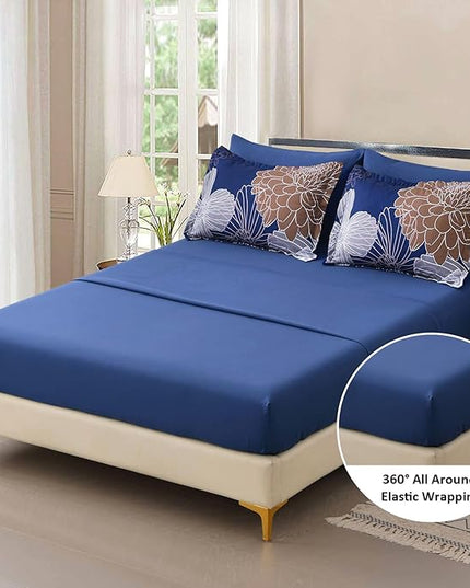 Yiran Navy Brown Comforter Set Queen Bed in a Bag 7 Pieces Floral Soft Microfiber Comforter Bedding Sets Bed Set with Comforter, Sheets, Pillowcases & Shams 90"×90" - LeafyLoom