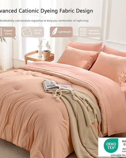 UNILIBRA King Comforter Set 7 Pieces Bed in a Bag - Orange King Soft Bedding Set for All Seasons - Cationic Dyeing Bed Comforter Sets with Comforter, Flat Sheet, Fitted Sheet, Pillowcases & Shams - LeafyLoom