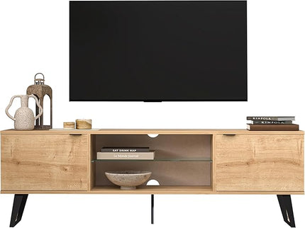 Atelier Mobili Mid Century Modern TV Stand 75 inch | Farmhouse Entertainment Center with Storage | TV Stand for 75 Inch TV | Oak TV Stand for Living Room Entertainment Center for Bedroom TV Stand - LeafyLoom